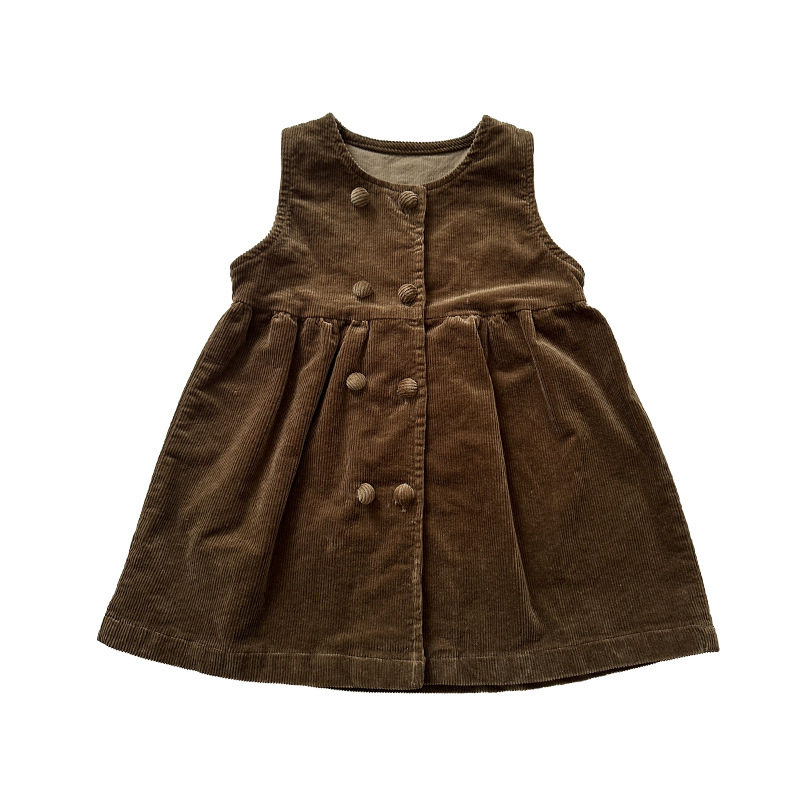 女童春秋季背心裙子新款儿童韩版灯芯绒女宝宝春装甜美连衣裙