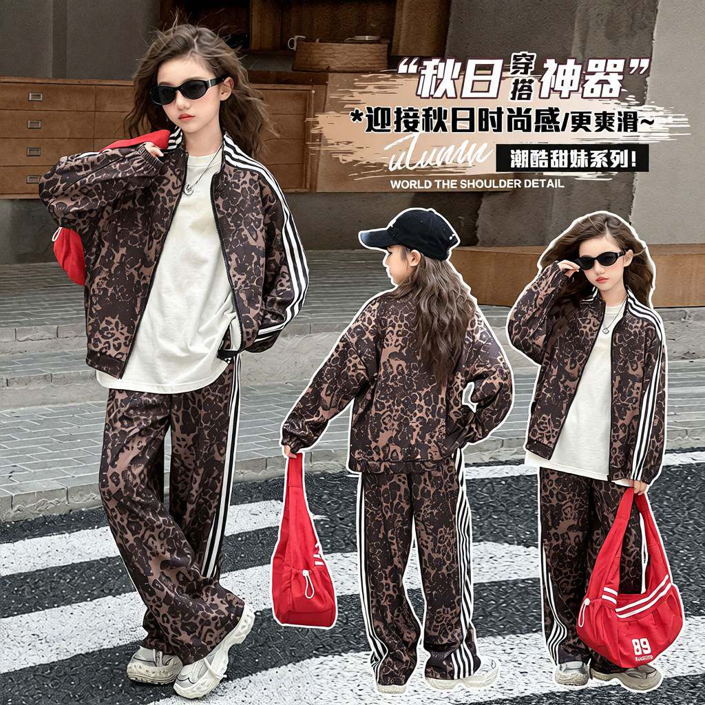 女童秋季新款女孩百搭印花两件套