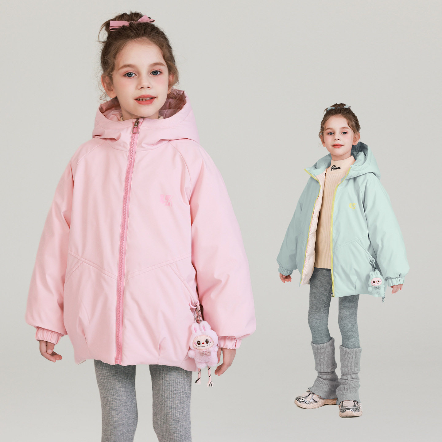 【现货】女童秋冬款羽绒棉衣防水短款中大童可爱拉布布玩偶夹克