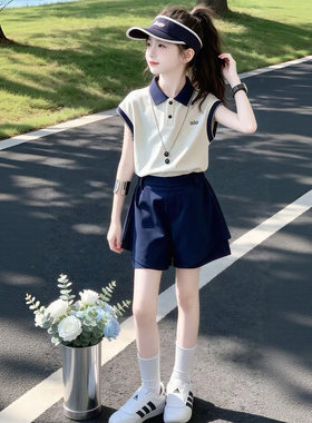女童夏装短裤POLO衫两件套2026