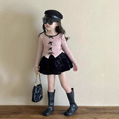 女童春秋套装 百褶短裙2件套 打底衫 2026新款 中小童蝴蝶结针织长袖