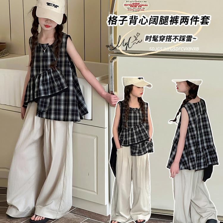女童夏季无袖阔腿裤套装中大童时髦洋气儿童韩系时尚夏装