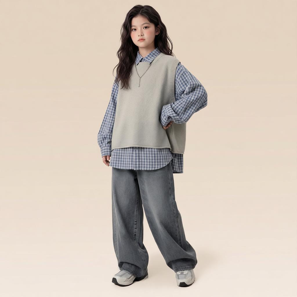 女童春秋针织马甲套装新款女大童
