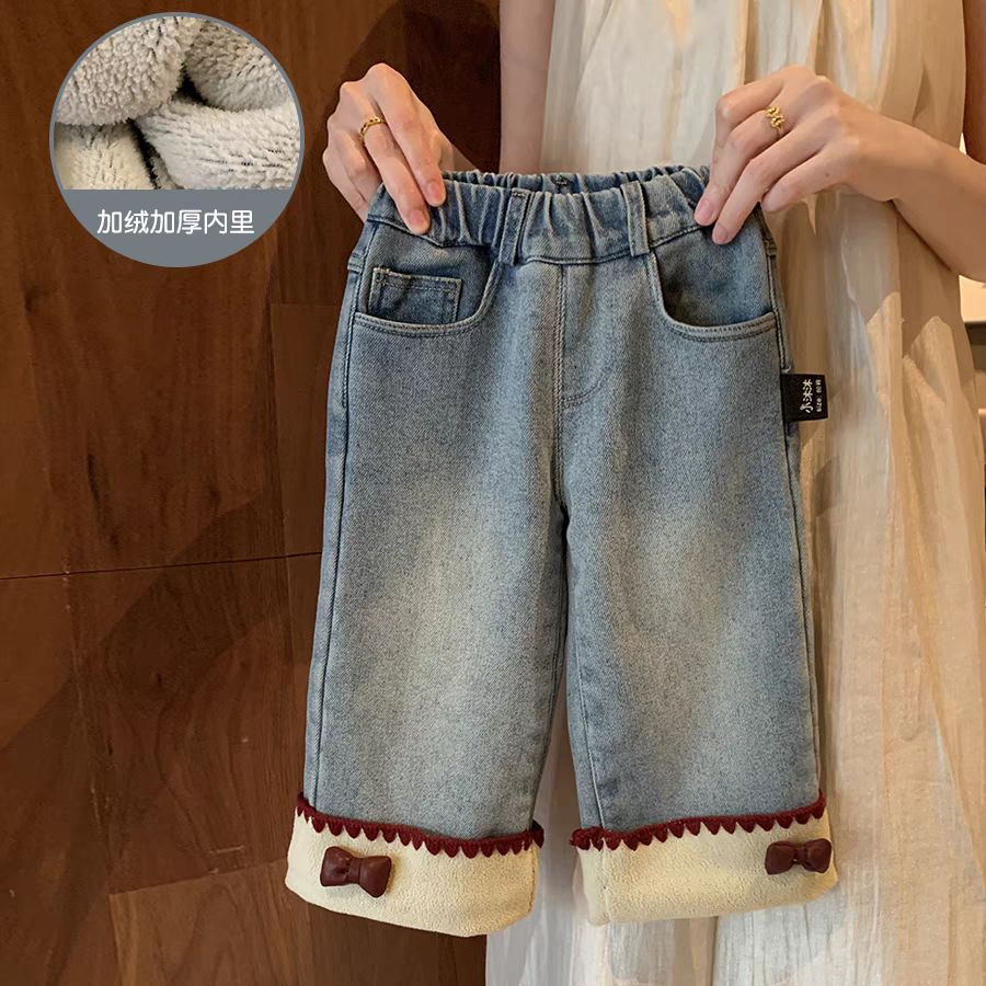 女童加绒加厚韩版阔腿牛仔裤