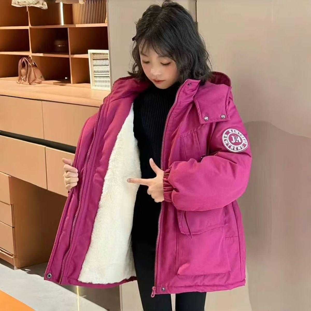 女童羽绒棉服中长款加绒加厚棉衣