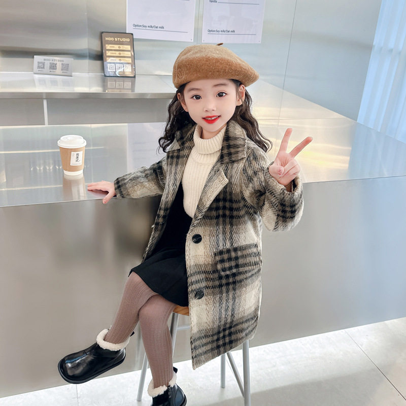 女童格子呢加厚夹棉外套