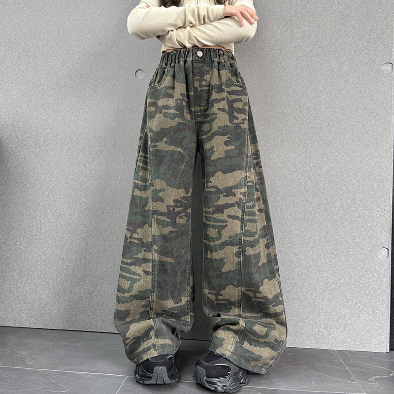女童裤子春秋款女大童炸街阔腿裤
