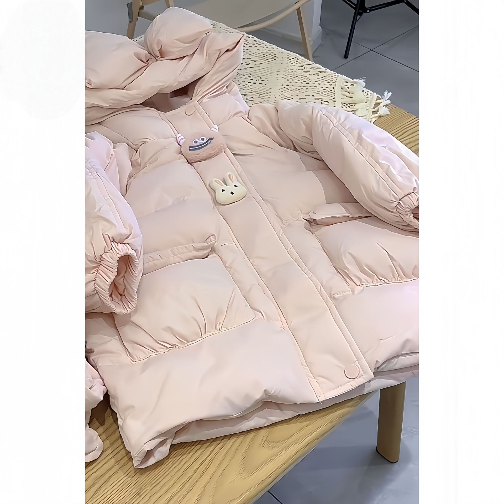 2025秋冬季新款中长款儿童女童可爱卡通蝴蝶结羽绒棉服保暖外套