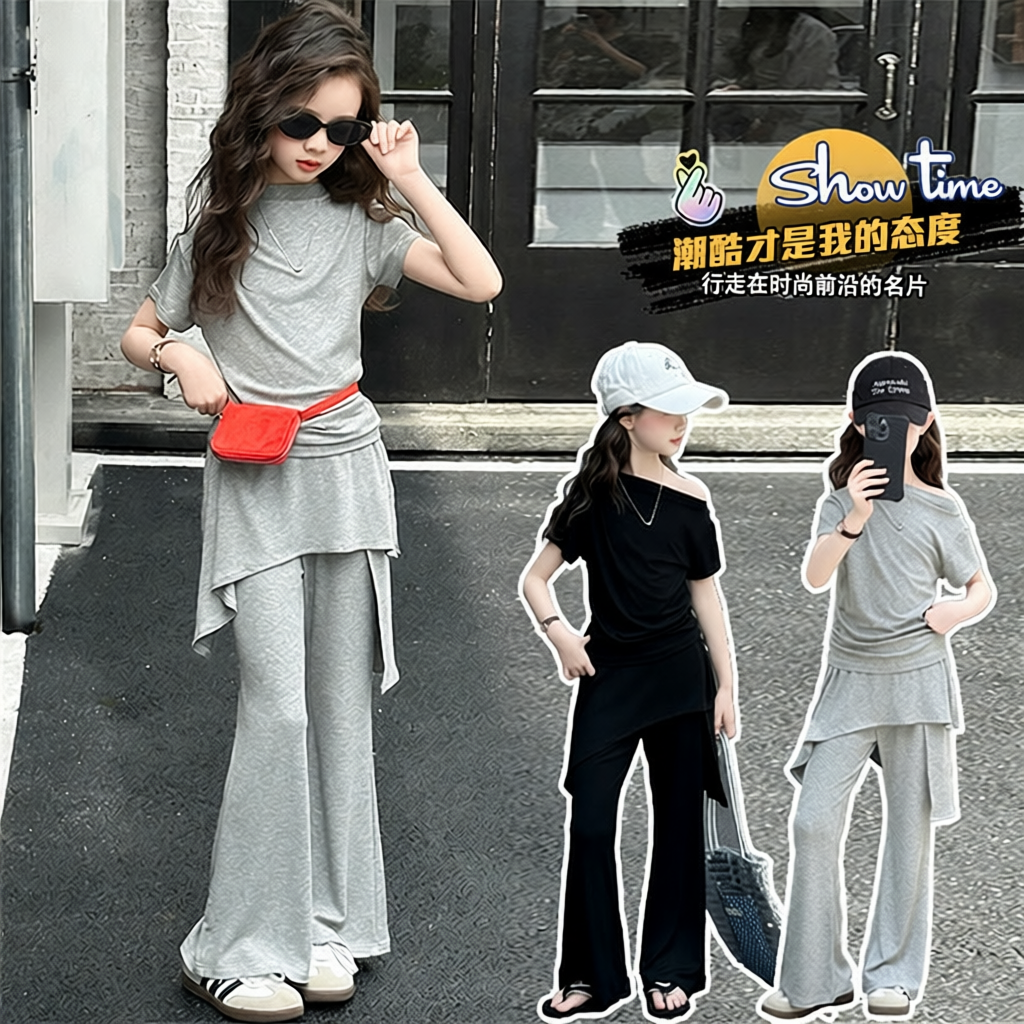 女童休闲套装夏款中大童收腰短袖