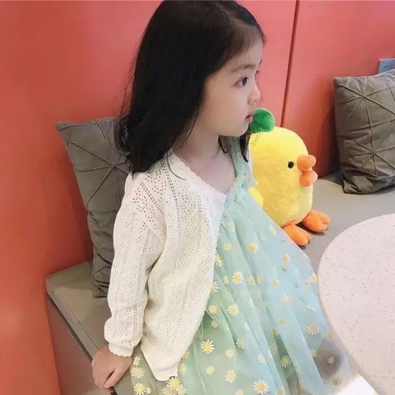 女童针织开衫薄款透气儿童春秋