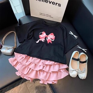 女童裙子套装2026夏季新款儿童韩系穿搭宝宝洋气短袖蛋糕裙两件套