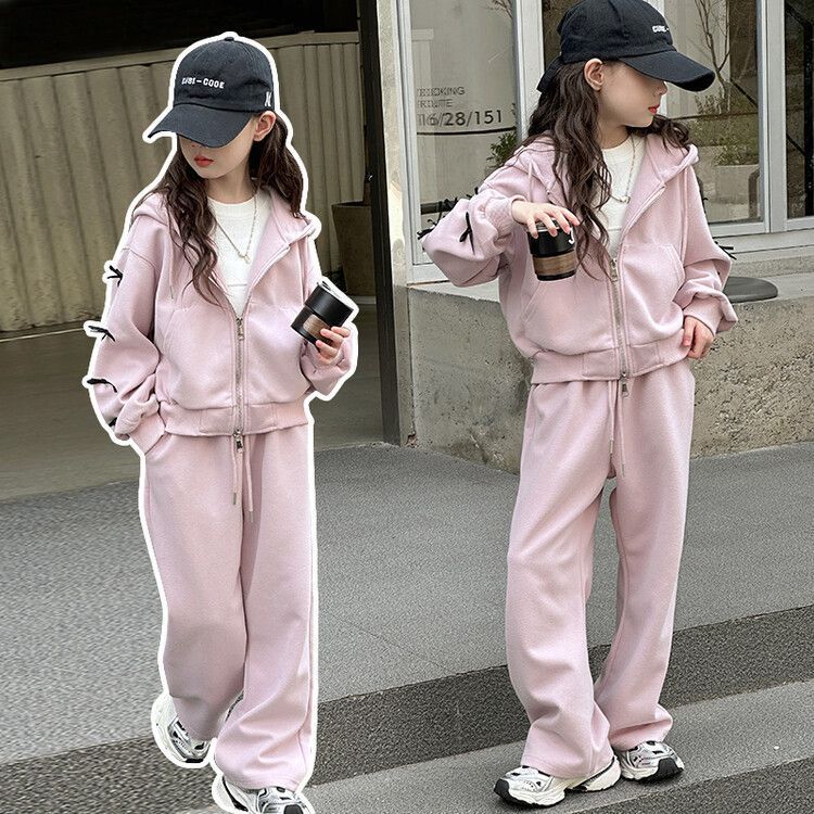 女童韩版蝴蝶结运动服套装中大童