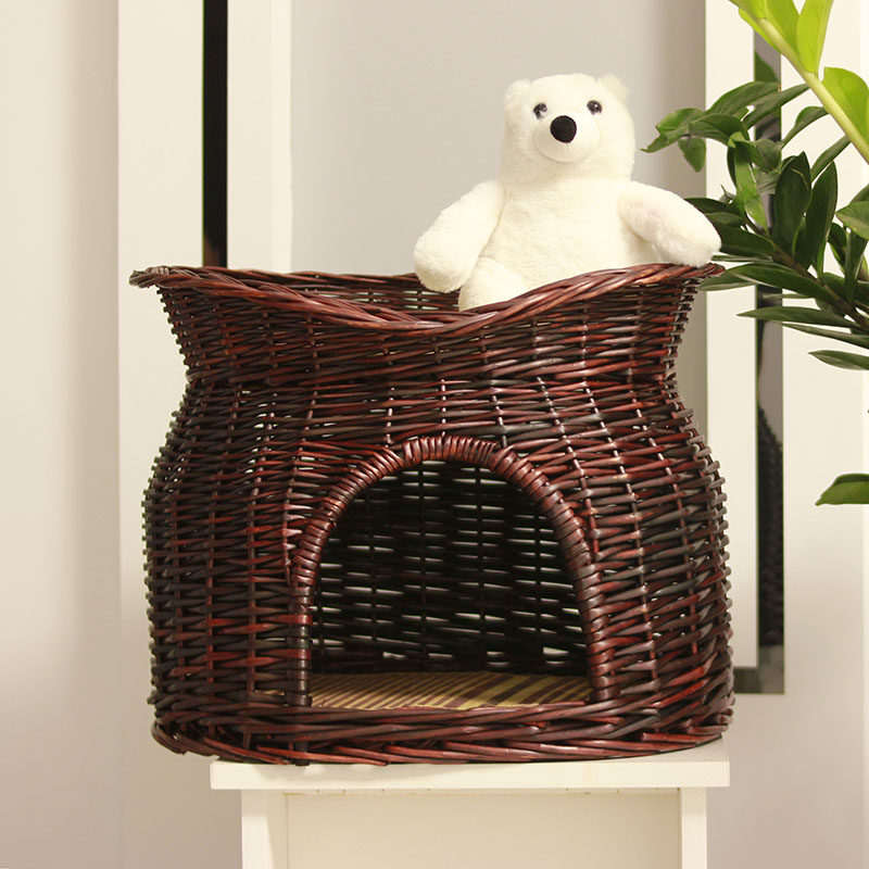 四季通用不粘毛狗窝可拆洗藤编猫窝深度睡眠猫笼双层清凉大号别墅