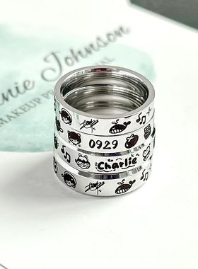 男女通用钛钢日韩免费刻字戒指