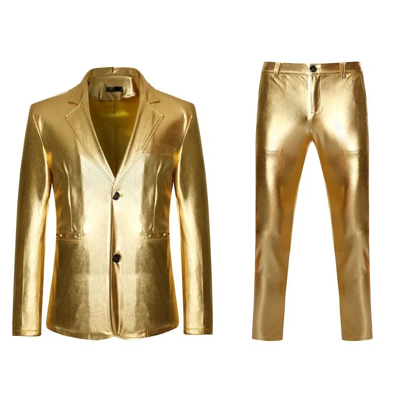 Men's Shiny Gold 2 Pieces Suits(Blazer+Pants) Terno Masculi