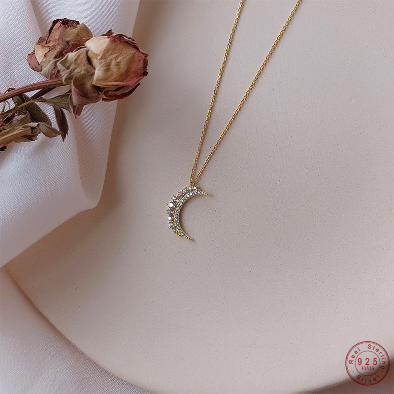 925 sterling silver pavé crystal moon pendant 14k gold plat