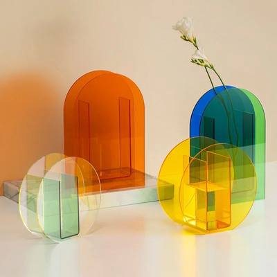 Rainbow Color Acrylic Vases Floral Container Decorative Shop