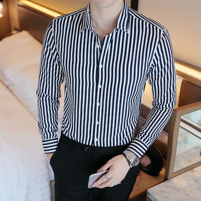 Camisas De Hombre Cheap Business Casual Elegant Striped Shir