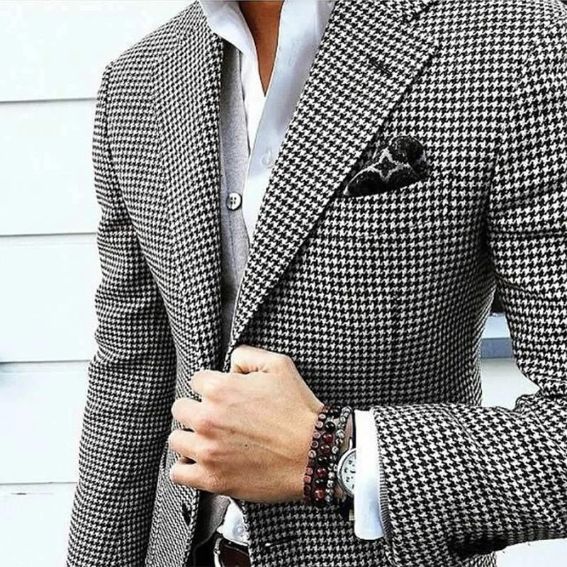 Italian Style Men's Blazer Houndstooth Casual Man Suit Jacke