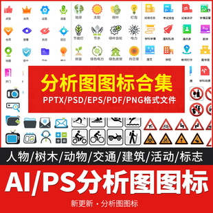 AI PS动画ppt分析小图标标志形状景观建筑插画场景AI矢量图形素材