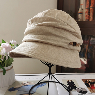 韩国防紫外线小檐贝雷帽子夏天轻薄棉麻女士休闲遮阳帽洋气显脸小