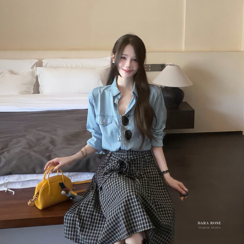 DARA ROSE-秋上新复古港风衬衫长袖衬衣高级感宽松牛仔外套QZ9749