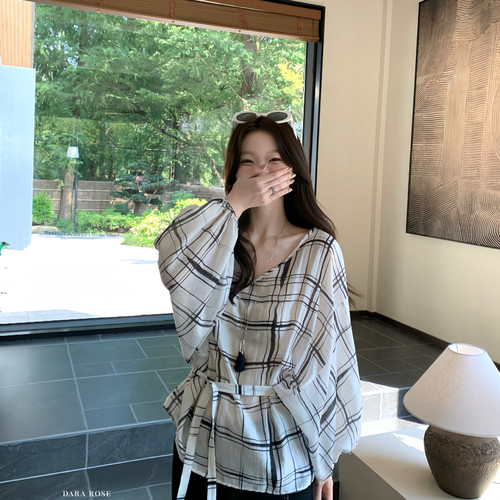DARA ROSE-宽松百搭灯笼袖上衣松弛感气质衬衫小衫(配腰绳)QK9790