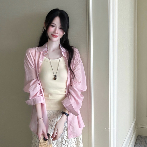 DARA ROSE-粉色法式长袖防晒衬衣高级感衬衫（含40棉料）SV8874