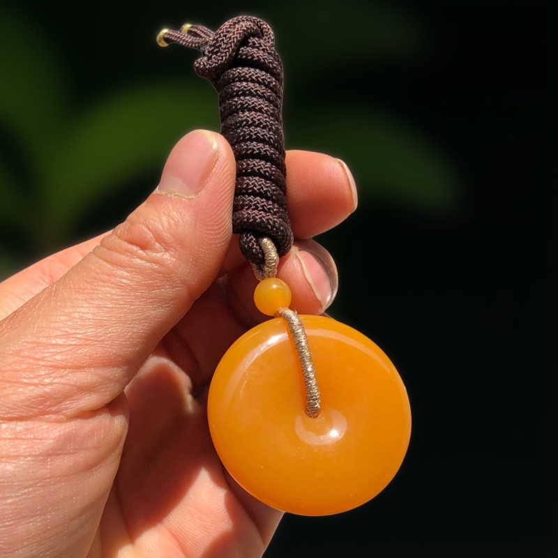 纯天然黄龙玉平安扣男女款吊坠玉石颈链挂件毛衣链缅黄文玩鸡油黄