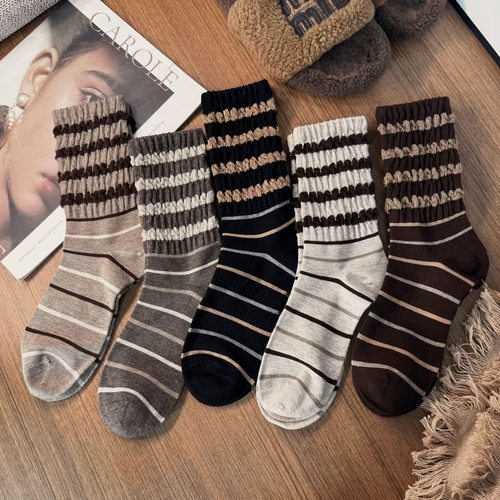 袜子女中筒秋冬ins中长款松口袜韩版堆堆学院长筒条纹网红爆款潮