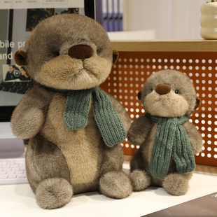 戴围巾水獭公仔玩偶丑萌小海獭毛绒玩具睡觉抱枕布娃娃女生日礼物