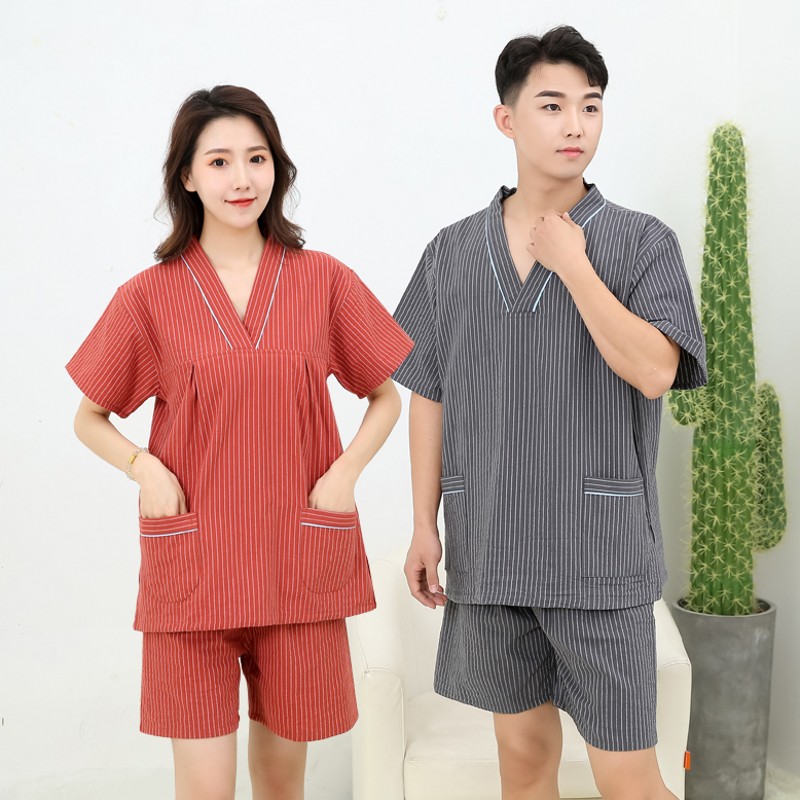 汗蒸服女100%纯棉男款全棉桑拿按摩服情侣装大码足疗高档汉蒸浴服