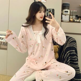 月子服春秋产后孕妇哺乳期喂奶睡衣产妇住院胸垫外穿上掀薄喂奶夏