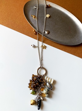 小众设计多层次葡萄坠长款毛衣链