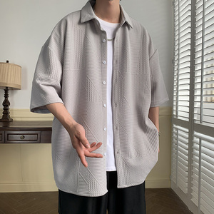 衬衫男夏季新款港风宽松高级感纯色短袖衬衣CS013-P38图片