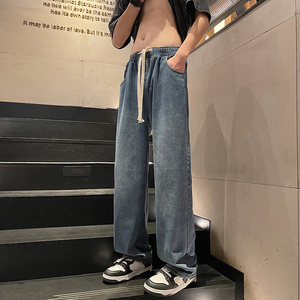 牛仔裤男夏季新款港风宽松大码阔腿裤学生学院风长裤K8001-P28图片