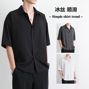 短袖衬衫男夏季新款港风宽松冰丝坠感短袖衬衣CY009-P30图片