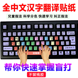 台式键盘贴纸彩色卡通快捷键中文防水耐磨不掉色英文字母按键翻译