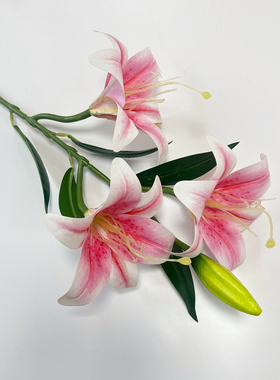 仿真百合花高档3D手感塑料假花水洗餐桌PU胶花摆件客厅电视柜装饰