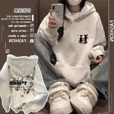 美式高街oversize纽扣款连帽卫衣男女情侣春秋冬百搭加绒加厚帽衫