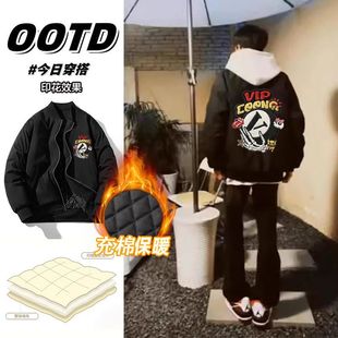 秋冬新款ins超火美式复古设计感街头男女棒球服加厚夹克情侣外套