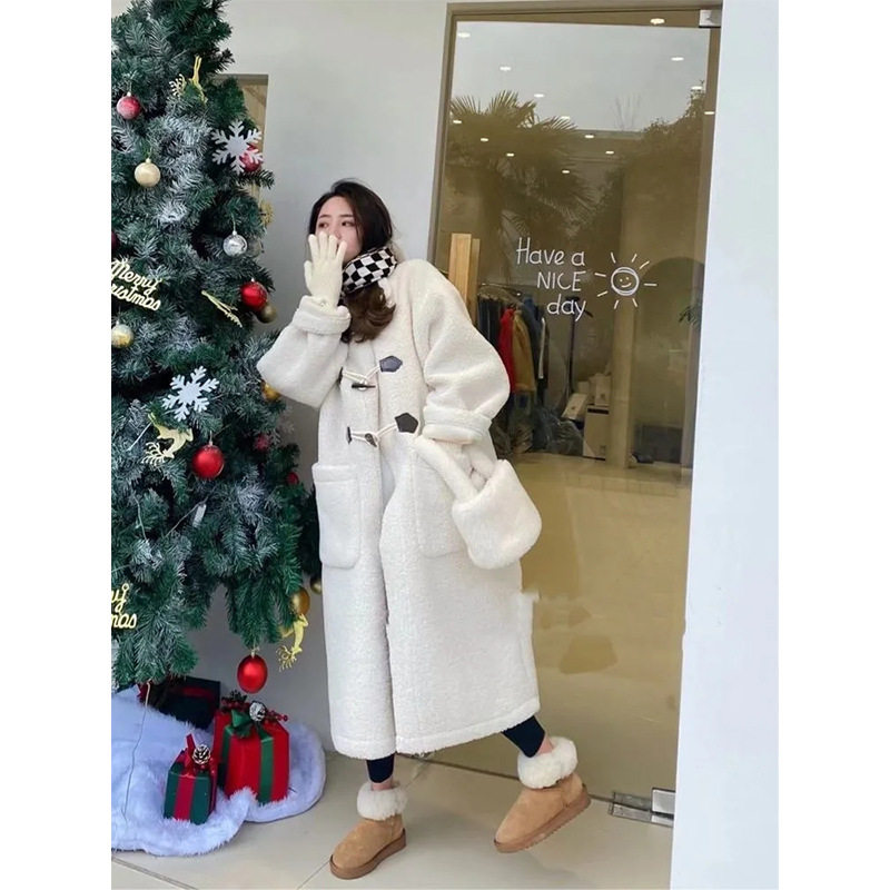 2025秋冬季新款大衣仿羊羔绒外套女连帽中长款牛角扣宽松百搭加厚,女装/女士精品,卫衣/绒衫,淘宝优惠券,粉丝福利购,淘宝优惠卷