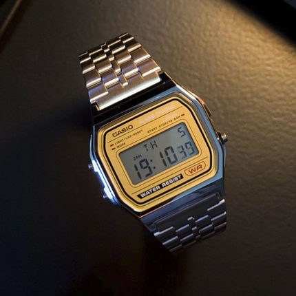 CASIO卡西欧手表男女A158复古潮流金面小方块电子手表A158WEA-9
