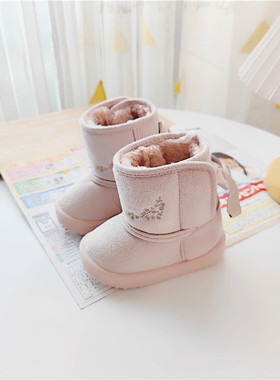 tete家出口冬季大蝴蝶结儿童雪地靴子宝宝加厚棉鞋魔术贴男女童鞋