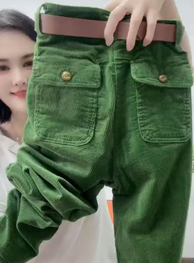 灯芯绒加厚直筒哈伦裤女2025秋季新款高腰显瘦休闲裤宽松条绒卫裤