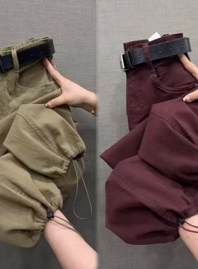 水洗棉工装裤女秋季新款高腰百搭小脚哈伦裤宽松显瘦休闲运动裤
