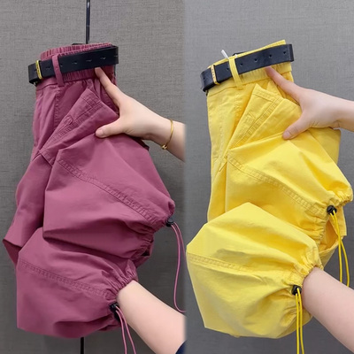 纯棉九分工装哈伦裤女夏季薄款