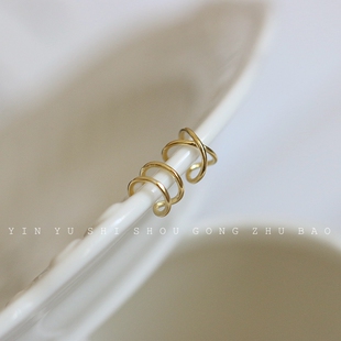 耳夹无耳洞女925银镀14K金双线交叉学生简约个性耳骨夹玫瑰金耳环