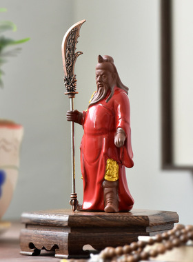 新款关公财神像小号关羽陶瓷人物摆件客厅酒柜办公室茶宠桌台泥人