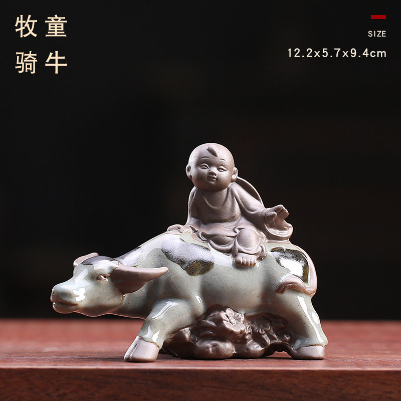牧童骑牛转乾坤鱼缸盆景人物摆件